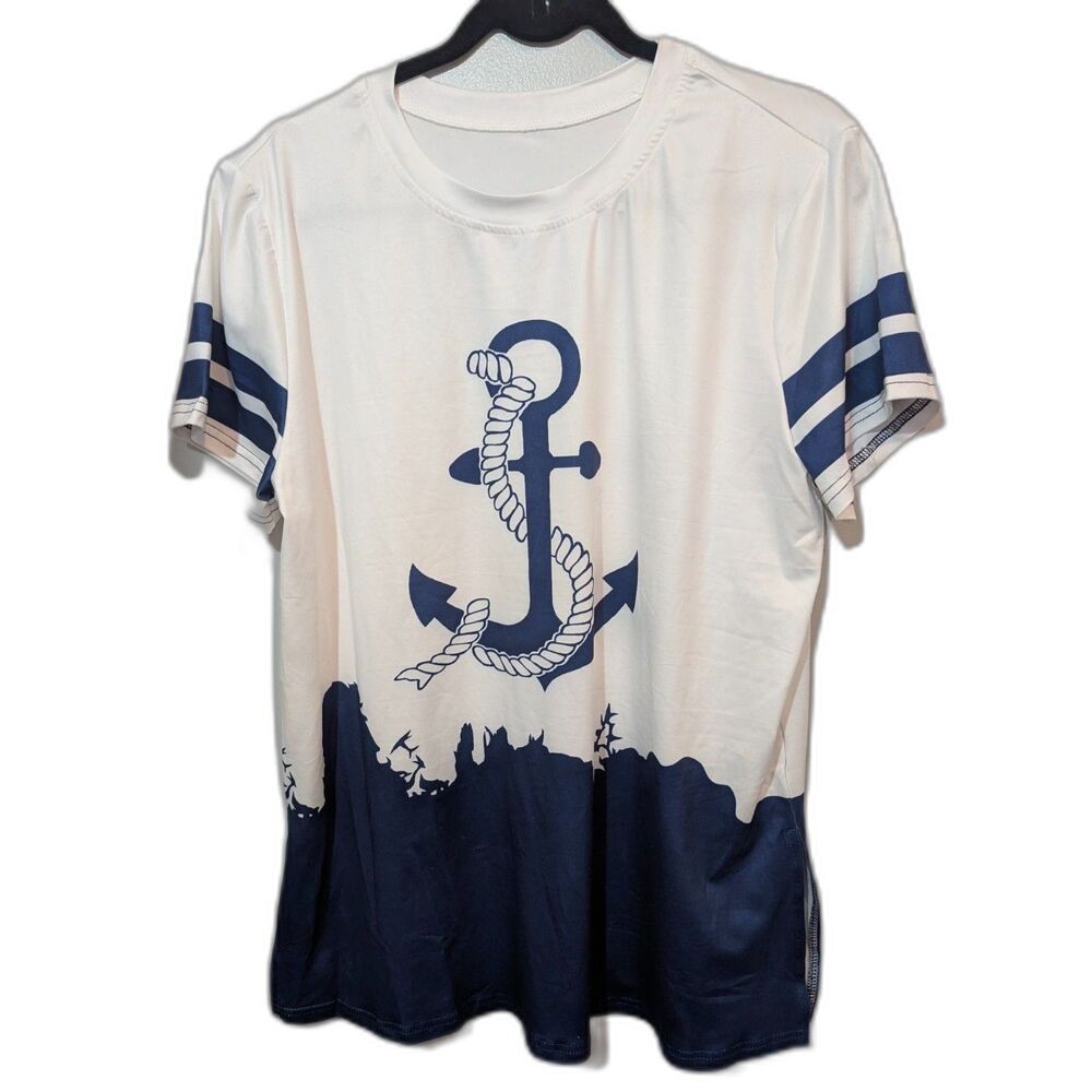 Women's T Shirt Boat Anchor Print Short Sleeve Size XL